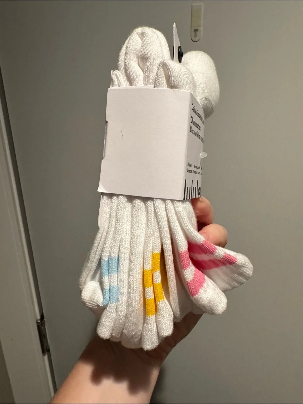 lululemon Unisex Daily Essential Stripe Quarter Sox | pink, yellow, blue | 11-14